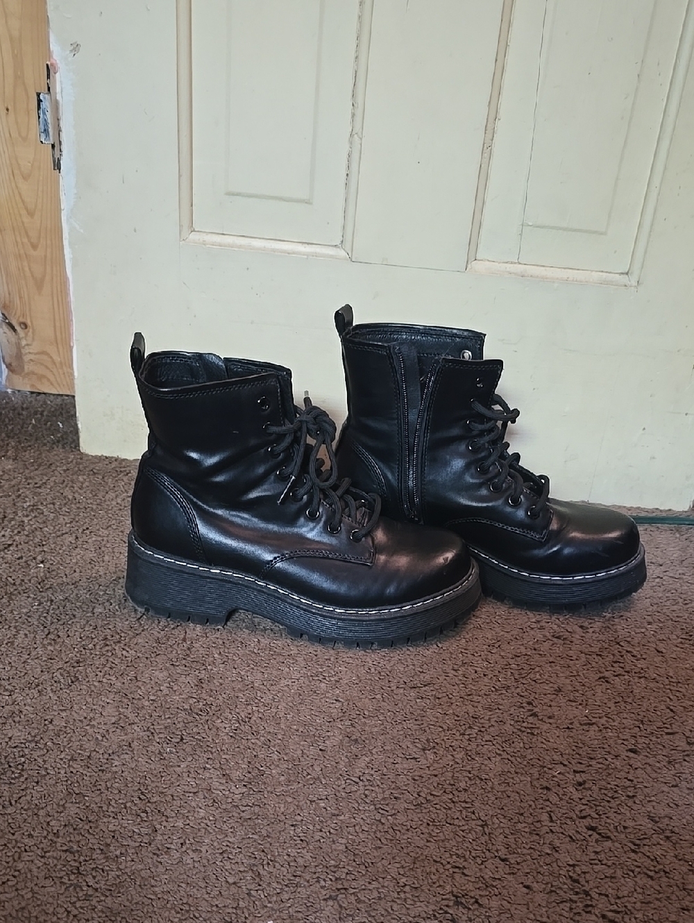 NOBO Black Lace-Up Combat Style Ankle Boots